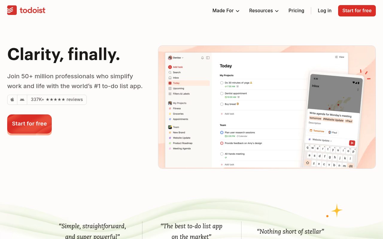 Screenshot of the Todoist website