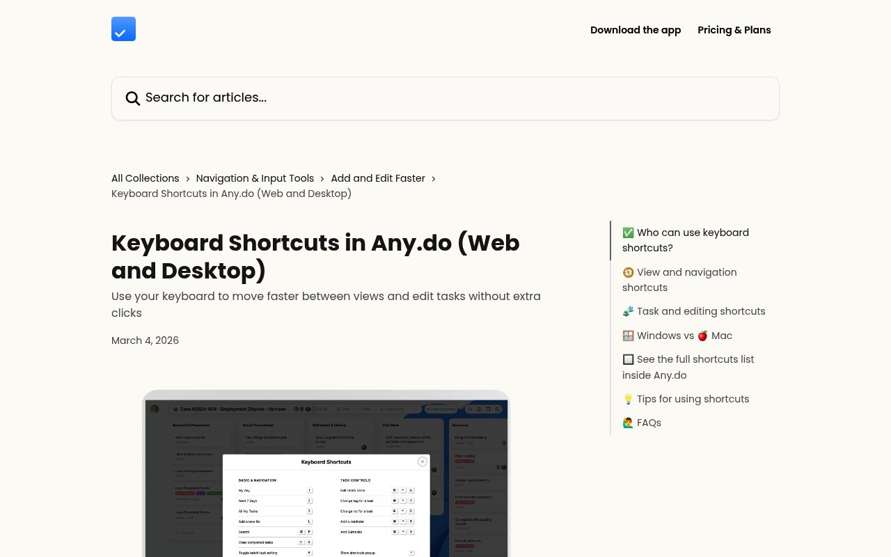 Screenshot of the Any.do en page — Any.do: Budget Option With Web/Desktop Shortcuts