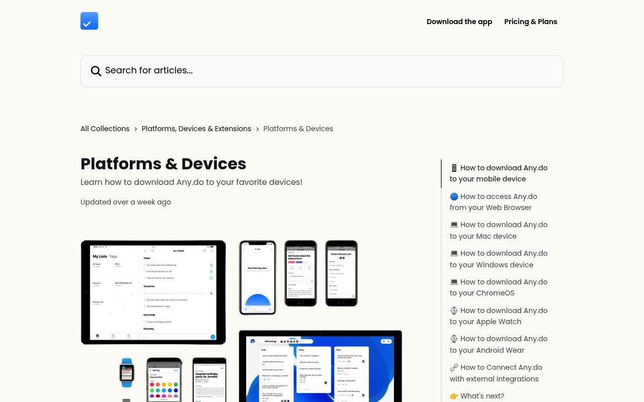 Screenshot of the Any.do en page — Any.do: best for unlimited free usage without a credit card