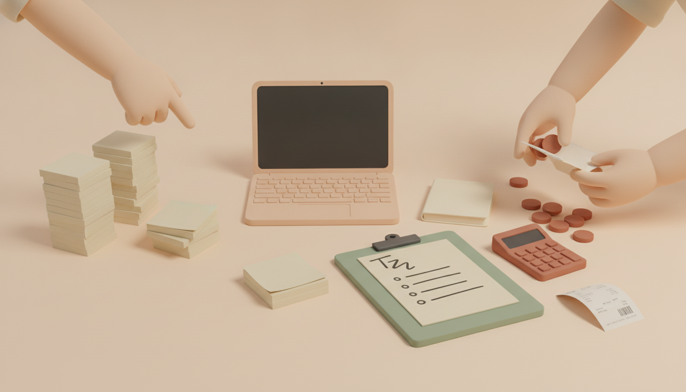 Two people sorting task cards while comparing budget and limits.