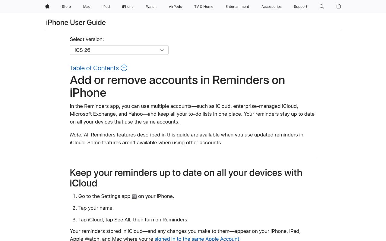 Screenshot of the Apple Reminders en ie page — Apple Reminders: best for staying inside the Apple ecosystem