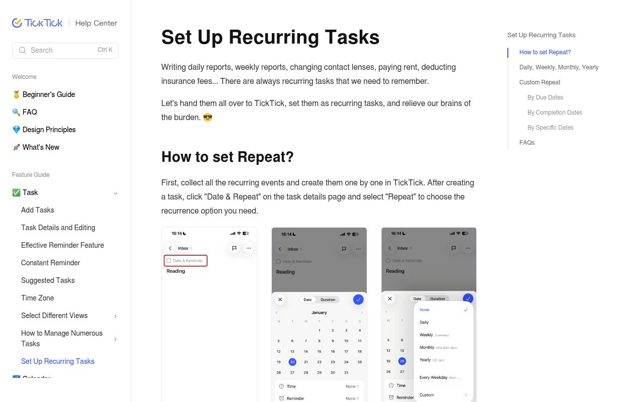 Screenshot of the TickTick articles page — TickTick: Best for Handling Ambiguous Time Phrases