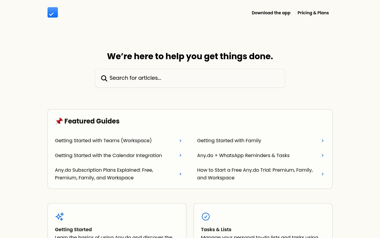 Screenshot of the Any.do en page — Any.do: Strong for Combining Tasks, Calendar, and Family/Work Boards