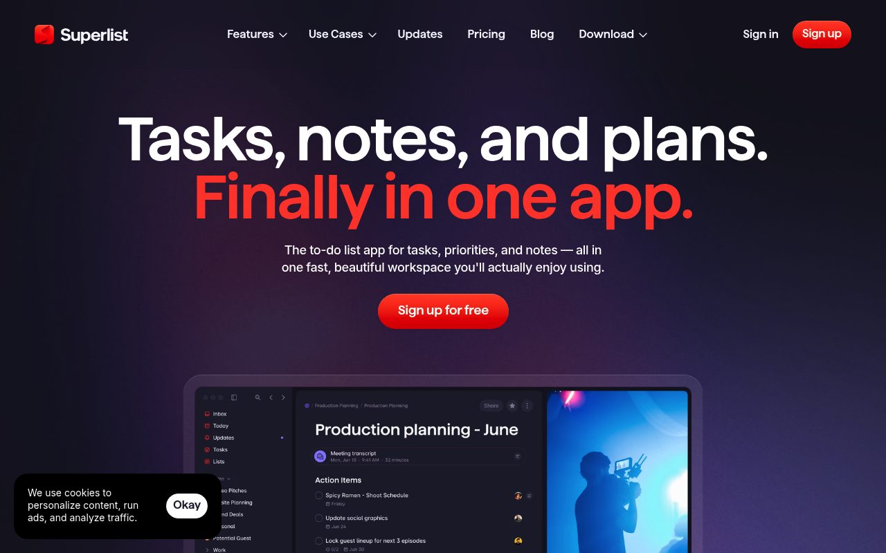 Screenshot of the Superlist website