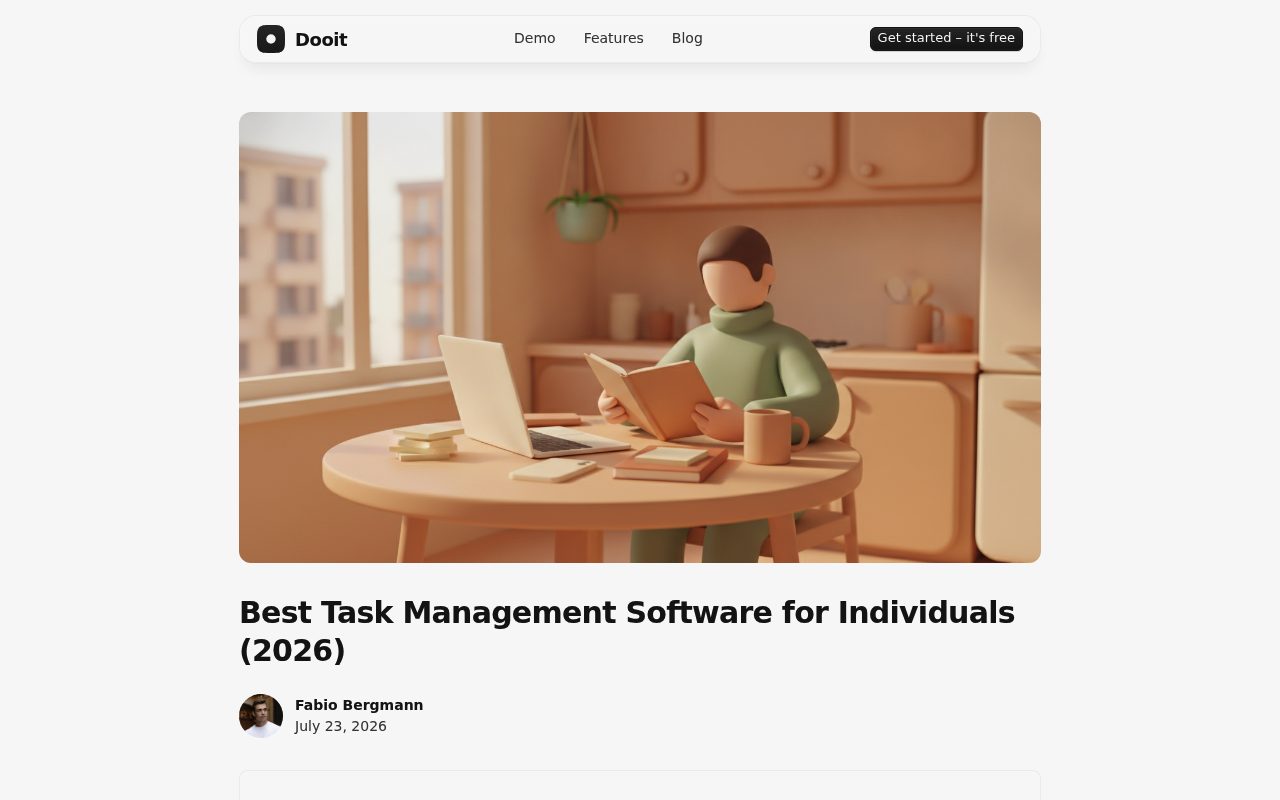 Screenshot of the Dooit blog page — Dooit: Best for Minimal, Keyboard-First Daily Planning