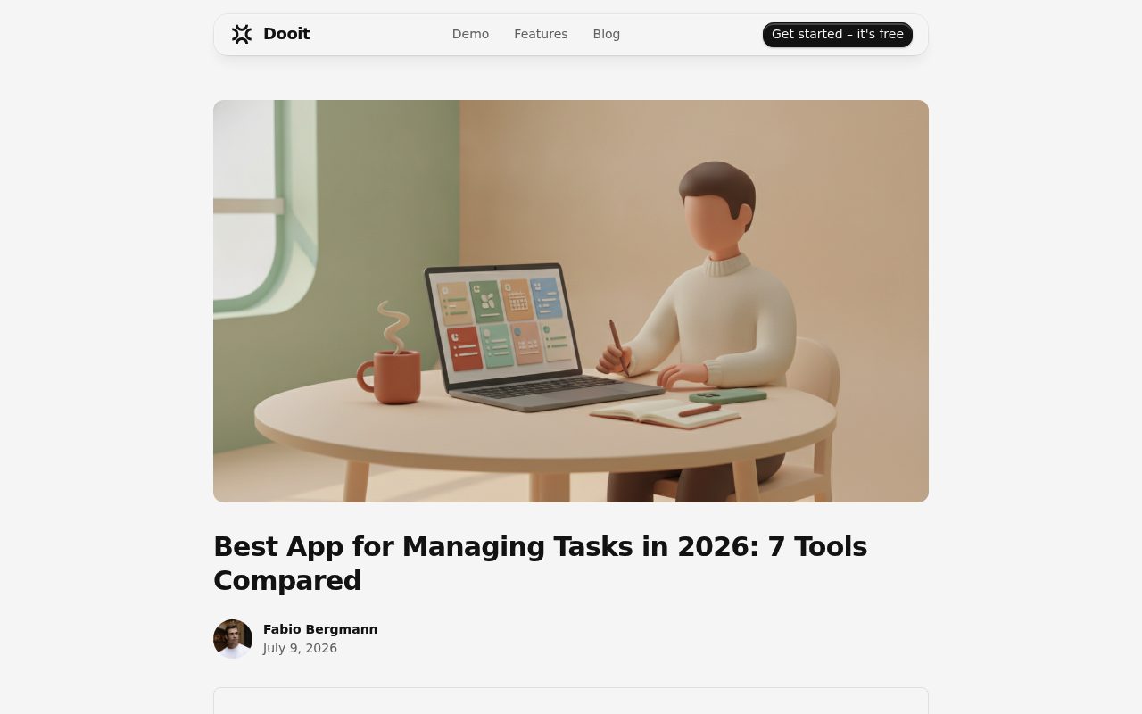 Screenshot of the Dooit blog page — Dooit: best for keyboard-first speed and single-price simplicity