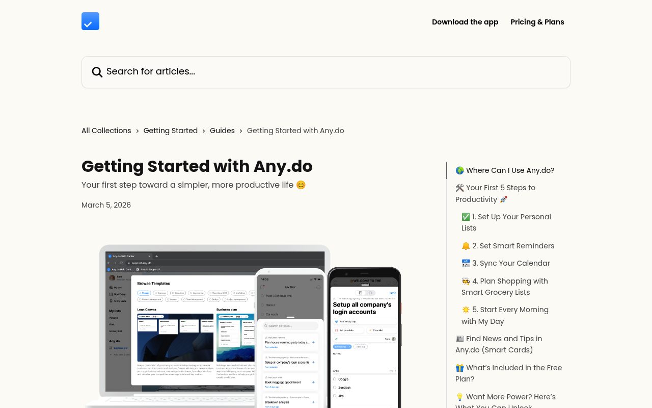 Screenshot of the Any.do en page — Any.do: Best No-Cap Free Plan for Personal Task Management