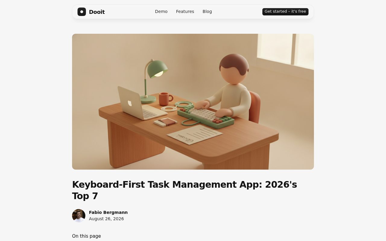 Screenshot of the Dooit blog page — Dooit: keyboard-first speed without team overhead