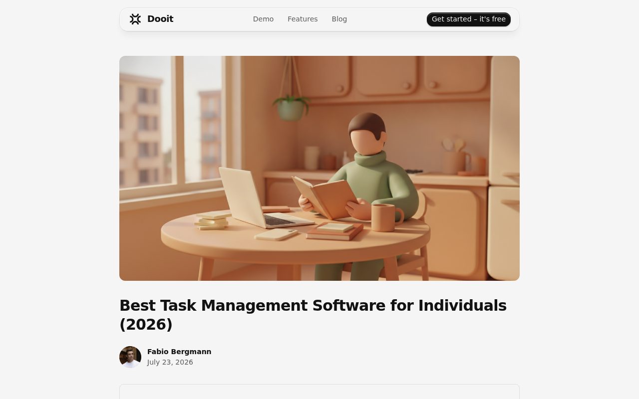 Screenshot of the Dooit blog page — Dooit: Sub-50ms, Distraction-Free Keyboard Workflows