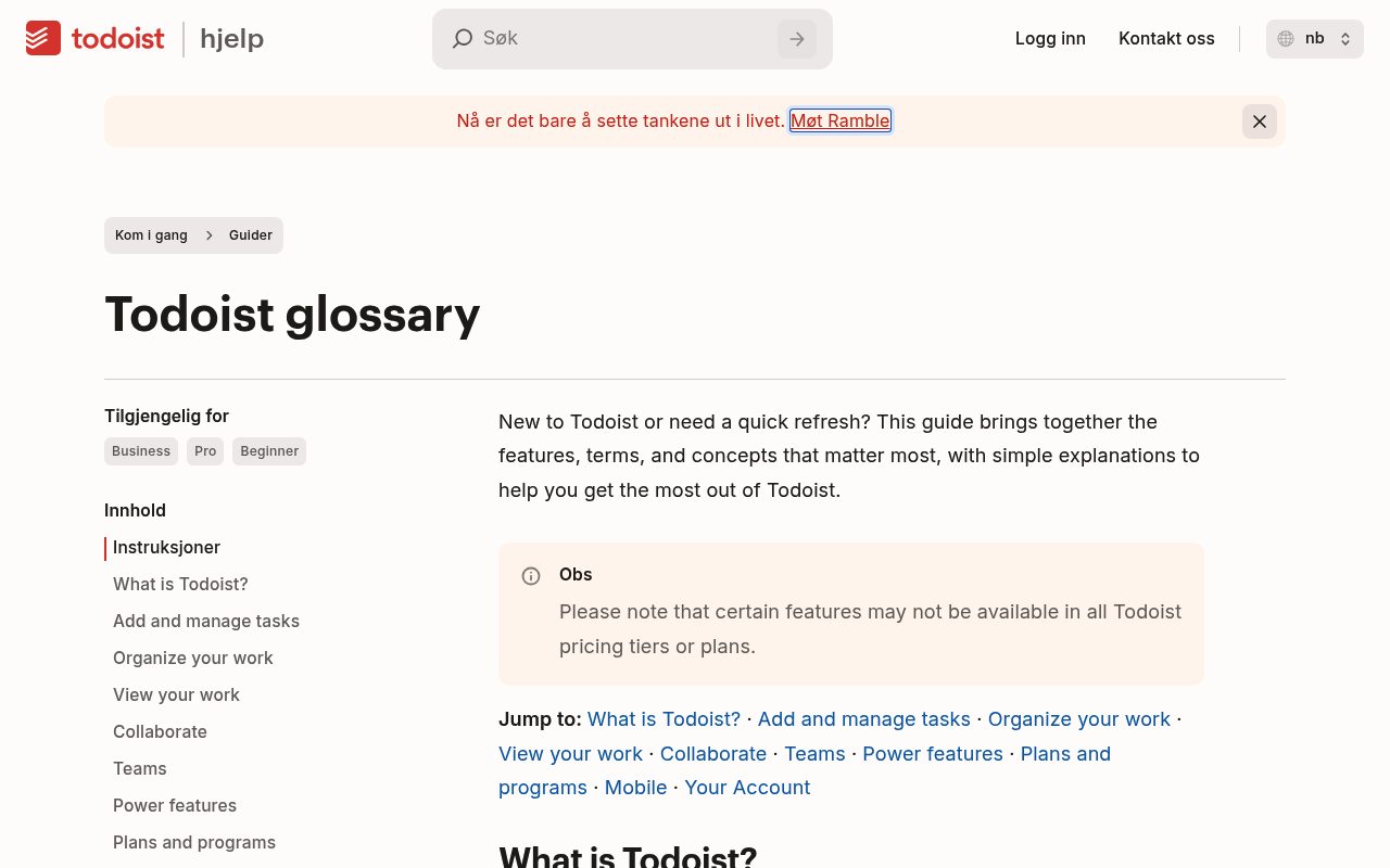 Screenshot of the Todoist nb page — Todoist: Strong for Natural Language Quick Entry