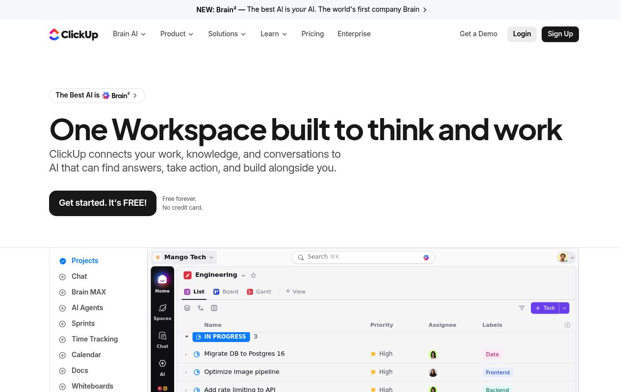 Screenshot of the ClickUp homepage — ClickUp: best for teams wanting an all-in-one iPhone app