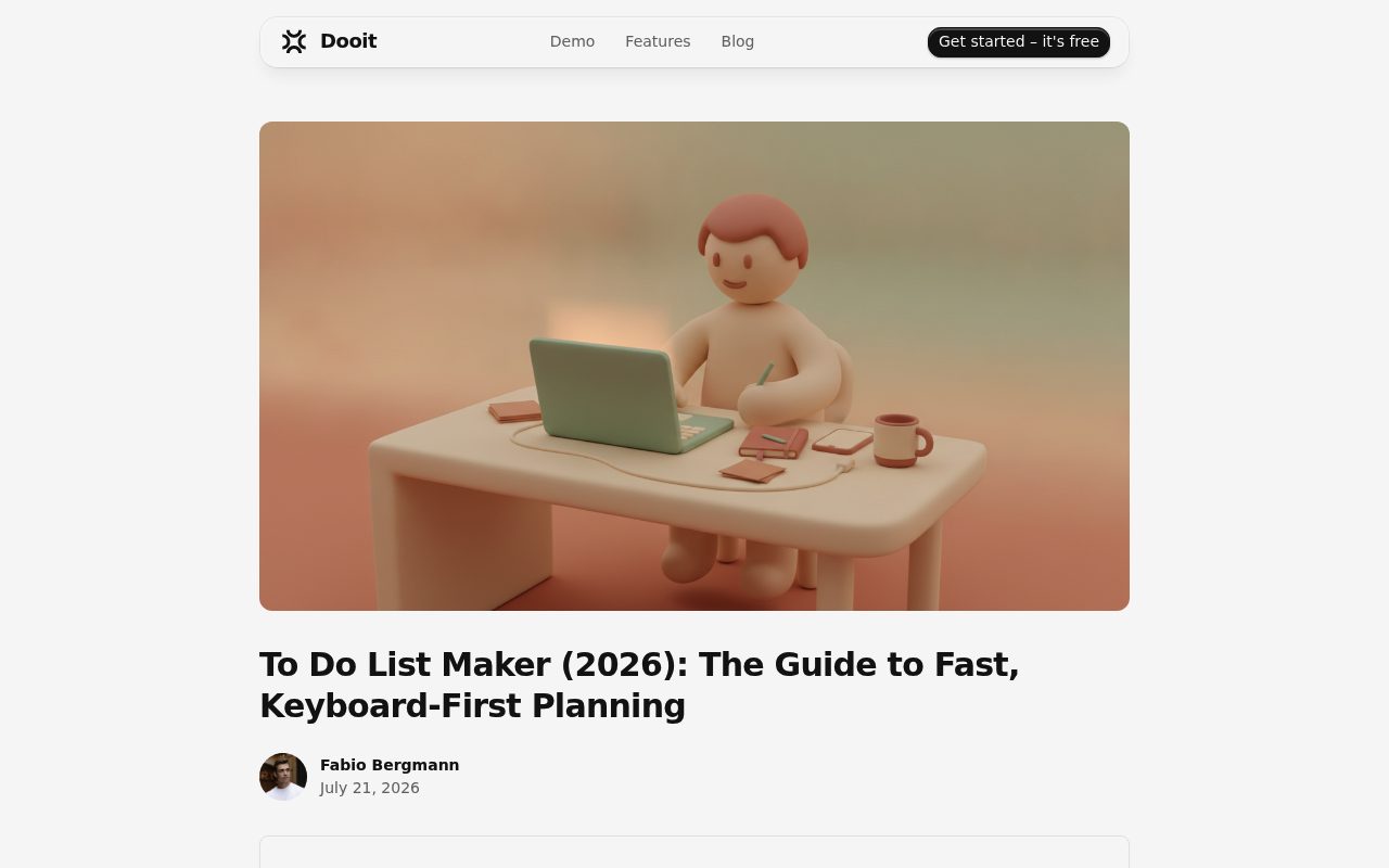 Screenshot of the Dooit blog page — Dooit: instant keystroke switching without menu hunting