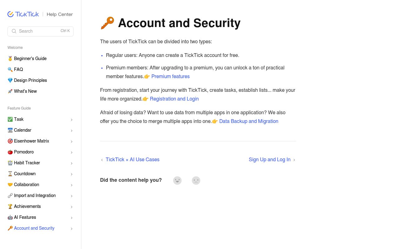 Screenshot of the TickTick articles page — TickTick: A Generous Free Tier for Cross-Platform Basics