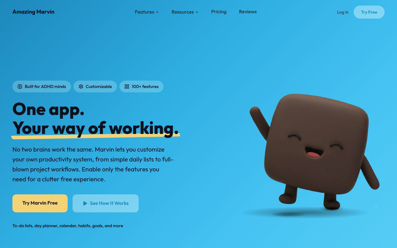 Screenshot of the Amazing Marvin website