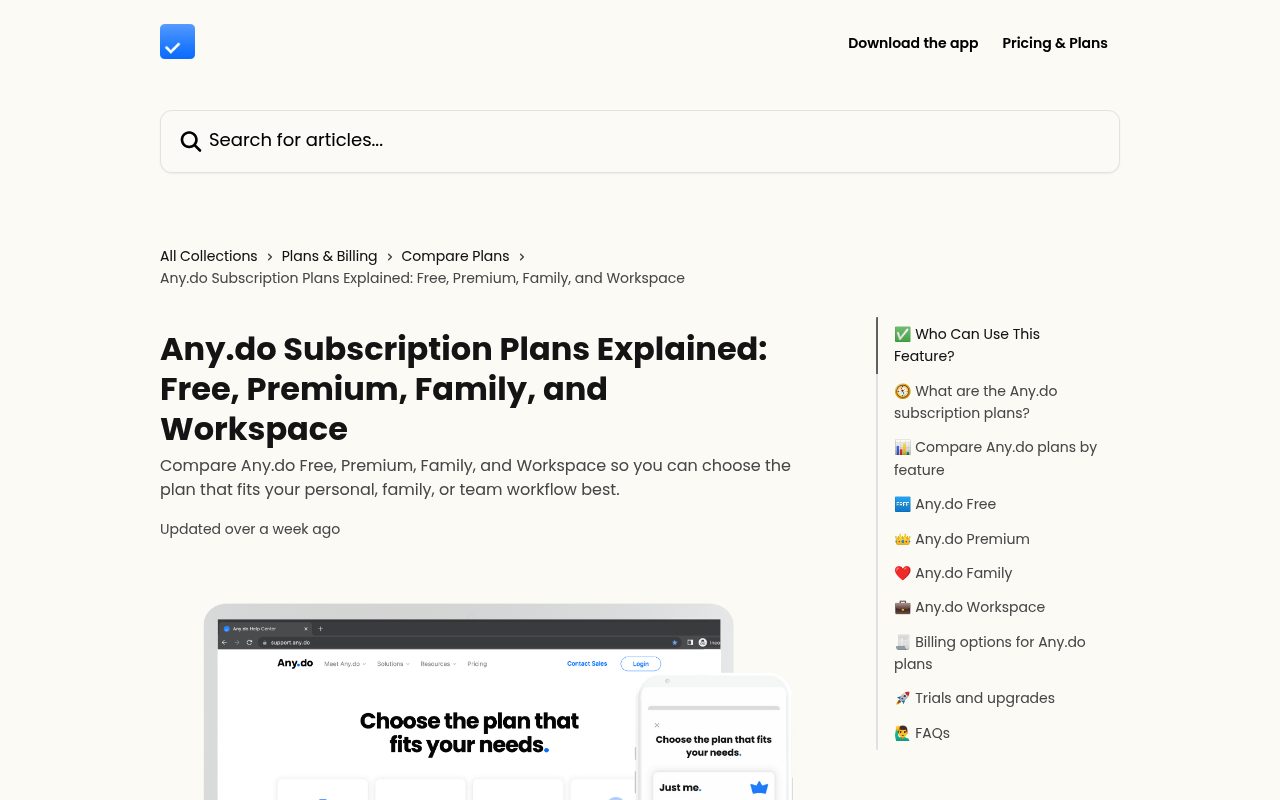 Screenshot of the Any.do en page — Any.do: Free-Forever Personal Planning