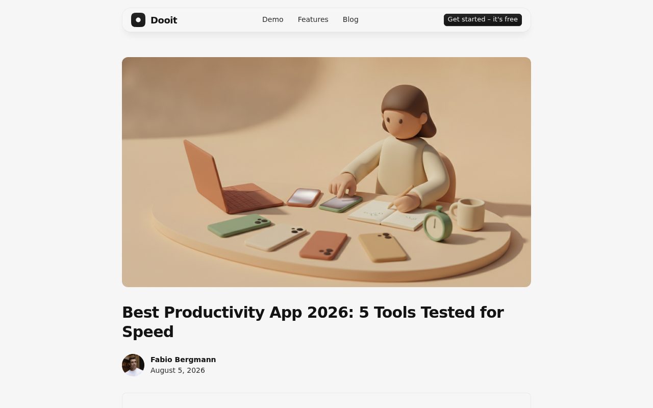 Screenshot of the Dooit blog page — Dooit: Strong for Keyboard-First Speed and Distraction-Free Planning