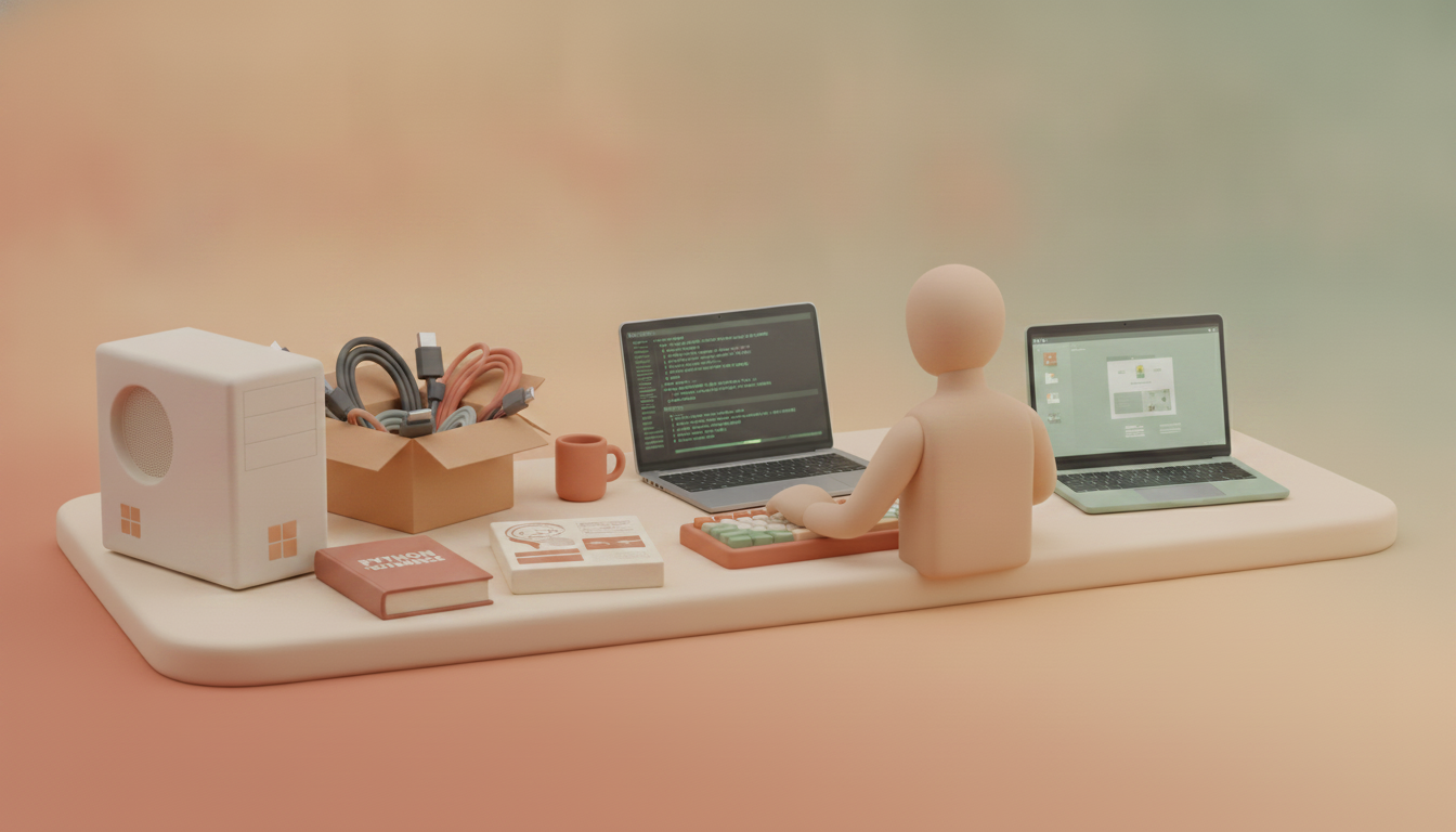 Developer installing software in a terminal on two laptops.